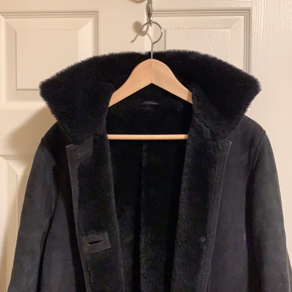 Aston (NY) black genuine shearling sheepskin car coat - Picture 2 of 6